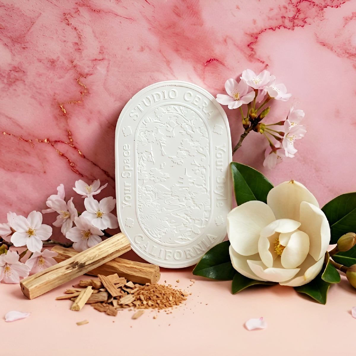 Japanese Sakura Blossom Ceramic Car Diffuser | Magnetic Car Scent